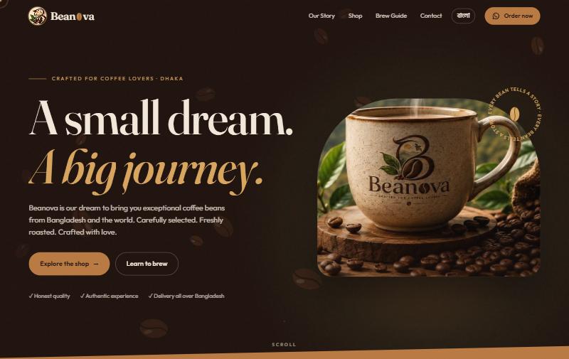 Version 1: dark espresso hero with the Beanova mug photo