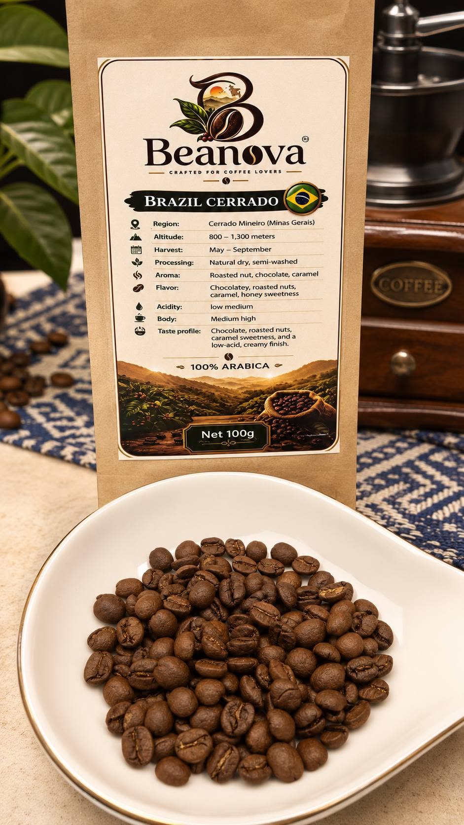 Beanova Brazil Cerrado, 100 g bag